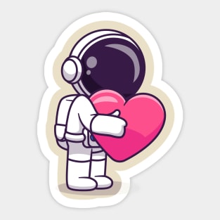 Cute Astronaut Hug Love Heart Cartoon Sticker